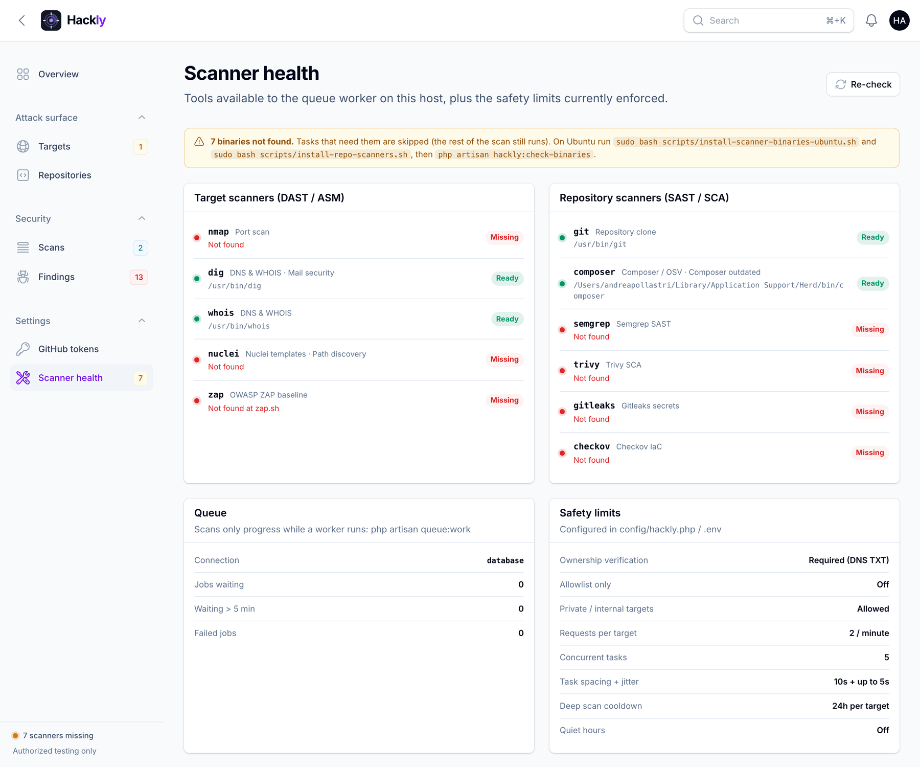 Scanner health page